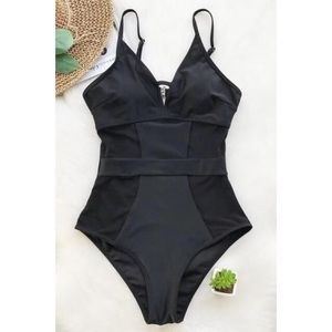 BLACK MESH ONE PIECE SWIM - CUPSHE